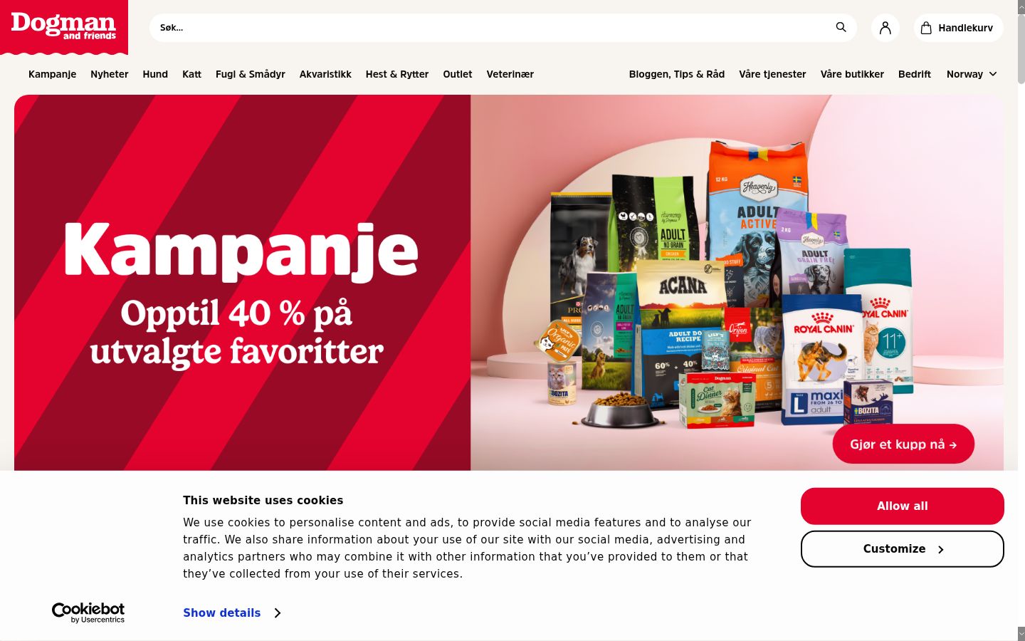 Skærmbillede af samtykkebanneret, som det blev vist før nogen interaktion