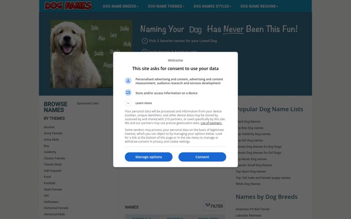Screenshot of dognamespro.com