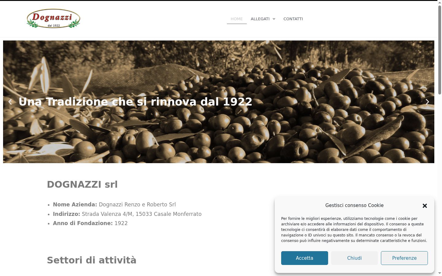 Screenshot del banner di consenso mostrato prima di qualsiasi interazione