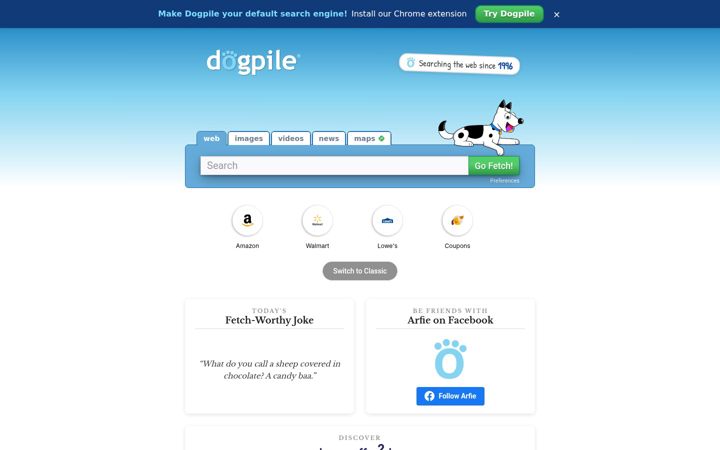 Captura de ecrã de dogpile.com