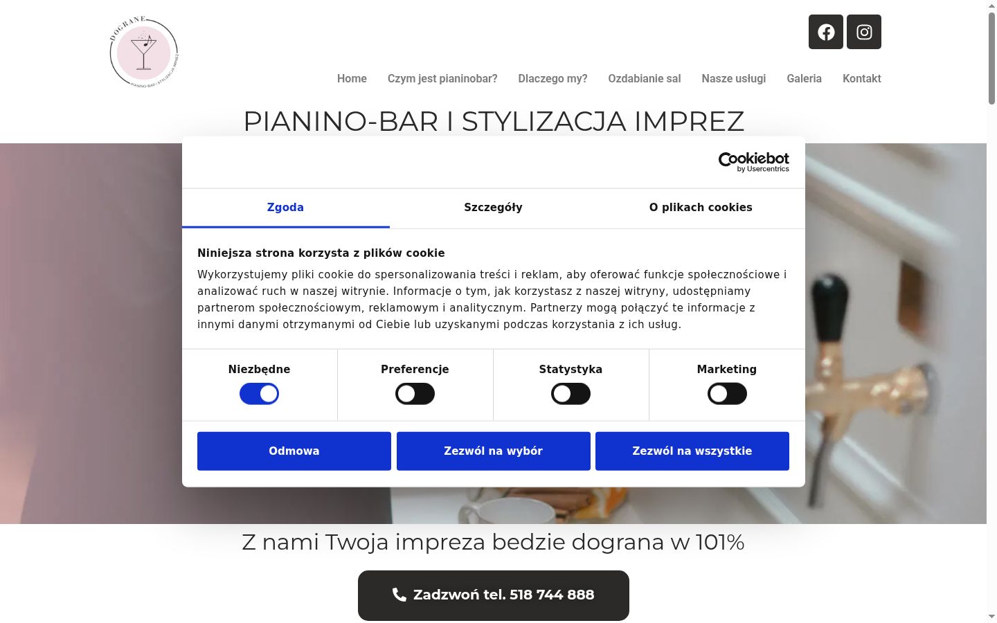 Posnetek zaslona pasice za privolitev, prikazane pred kakršno koli interakcijo