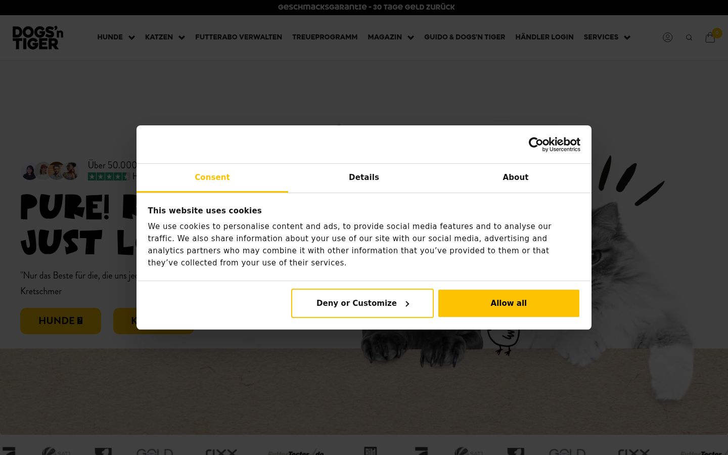 Screenshot des Einwilligungsbanners vor jeglicher Interaktion
