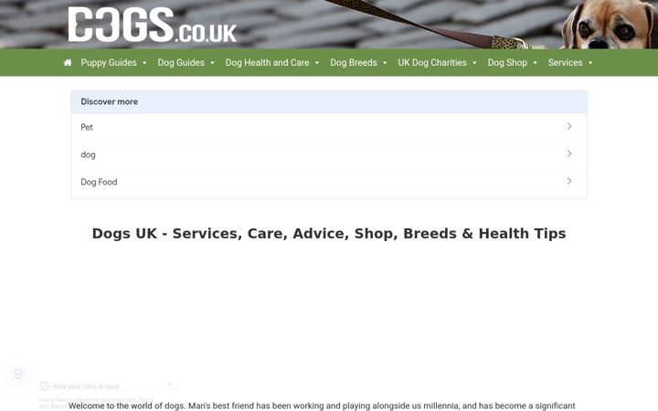 Screenshot of dogs.co.uk