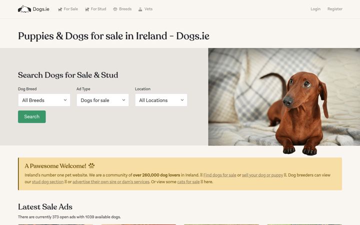 Screenshot of dogs.ie