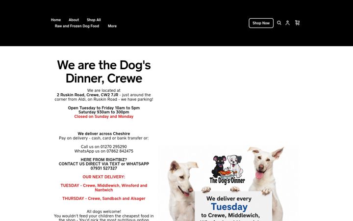 Snímek obrazovky dogsdinnercrewe.co.uk