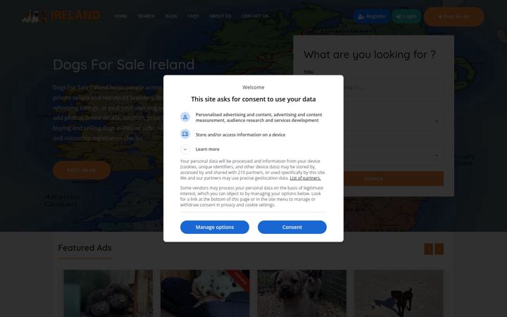 Snímek obrazovky dogsforsaleireland.ie