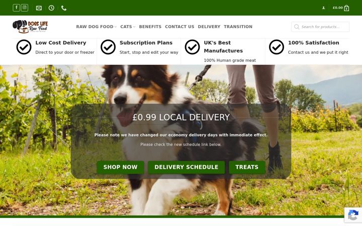 Snímek obrazovky dogsliferawfood.co.uk