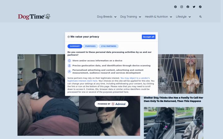 Screenshot of dogtime.com