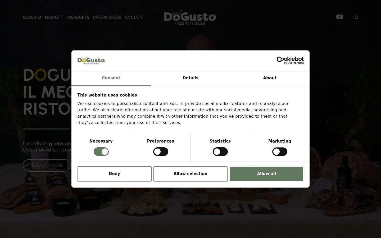 Captura de ecrã do banner de consentimento apresentado antes de qualquer interação