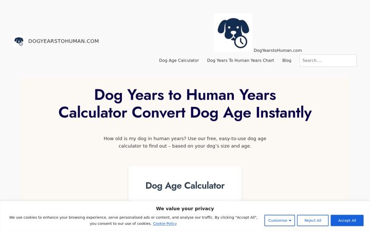Screenshot of dogyearstohuman.com