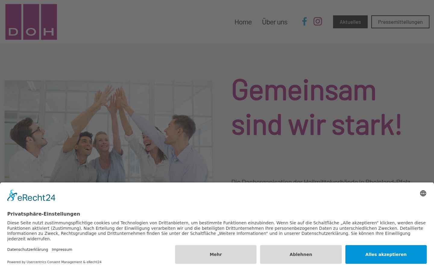 Screenshot des Einwilligungsbanners vor jeglicher Interaktion