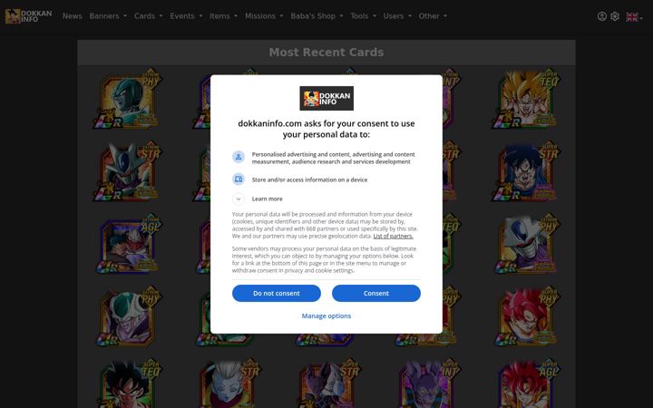 Screenshot of dokkaninfo.com