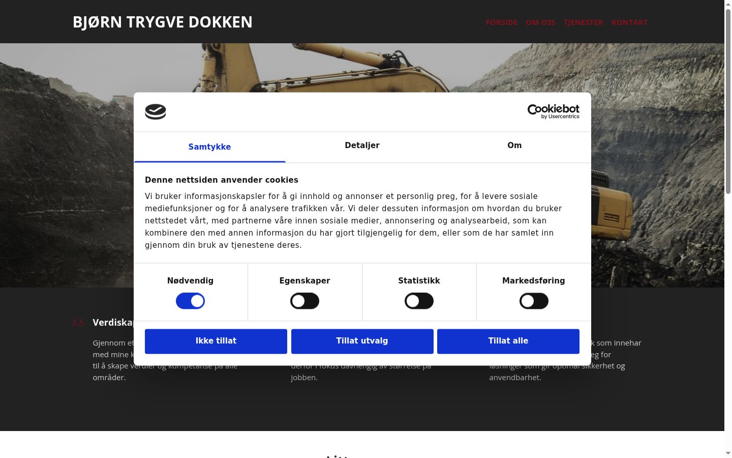 Skærmbillede af samtykkebanneret, som det blev vist før nogen interaktion