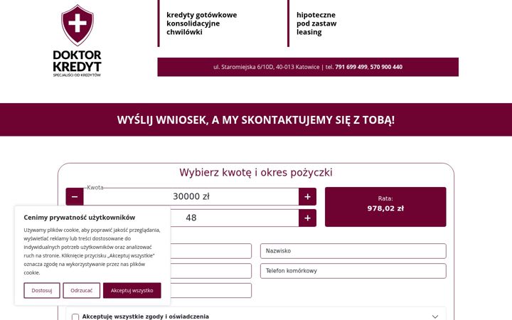 Snimka zaslona za doktorkredyt.pl