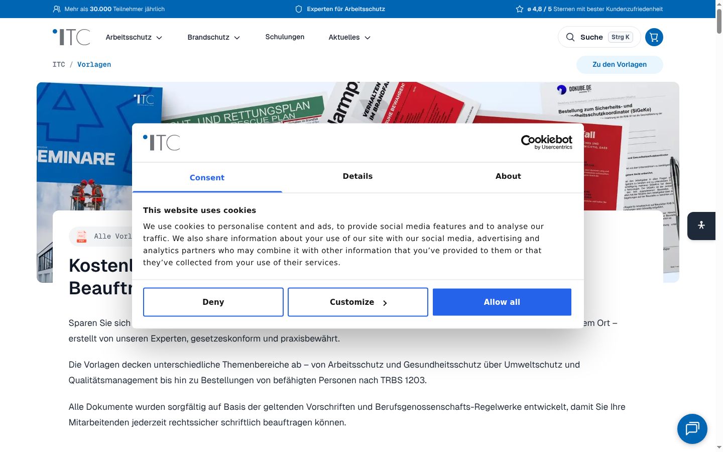 Snimka zaslona bannera za privolu prikazanog prije bilo kakve interakcije
