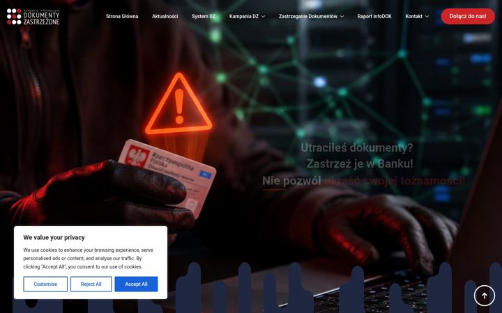 Captură de ecran a dokumentyzastrzezone.pl