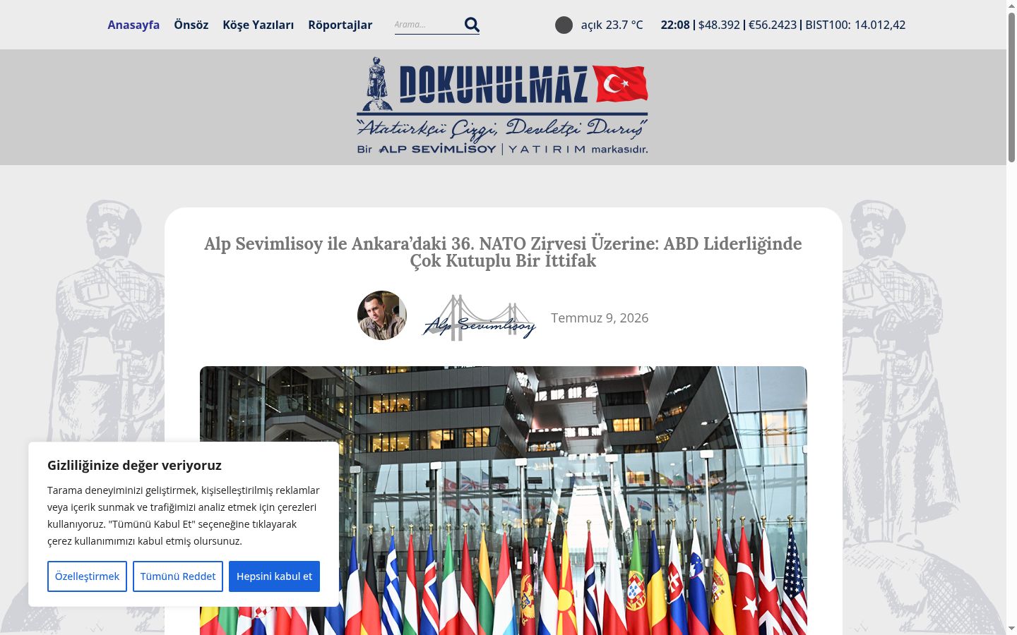 Screenshot des Einwilligungsbanners vor jeglicher Interaktion
