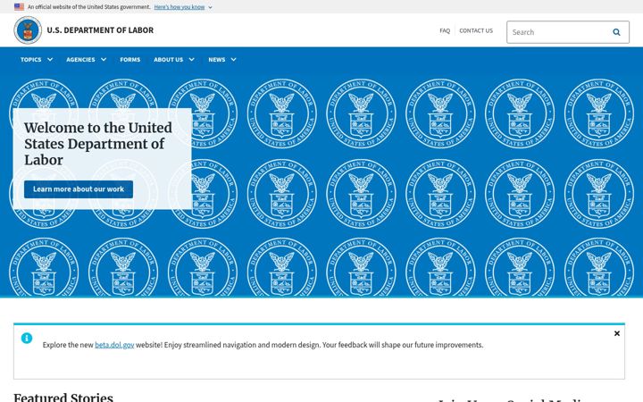 Screenshot von dol.gov