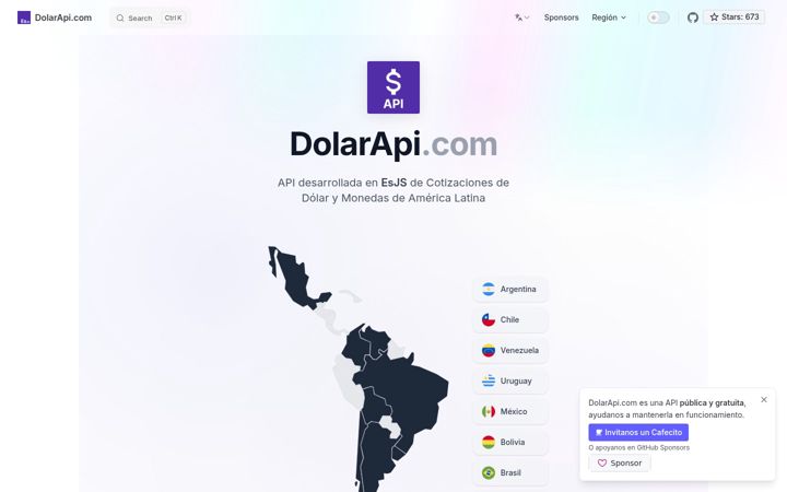 Screenshot von dolarapi.com