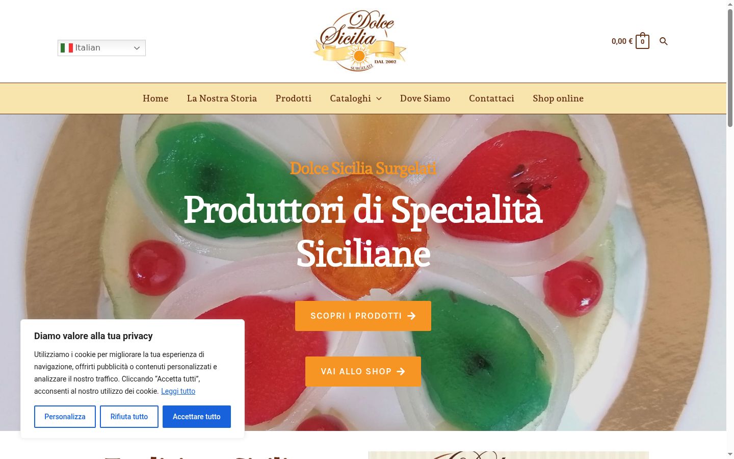 Screenshot del banner di consenso mostrato prima di qualsiasi interazione