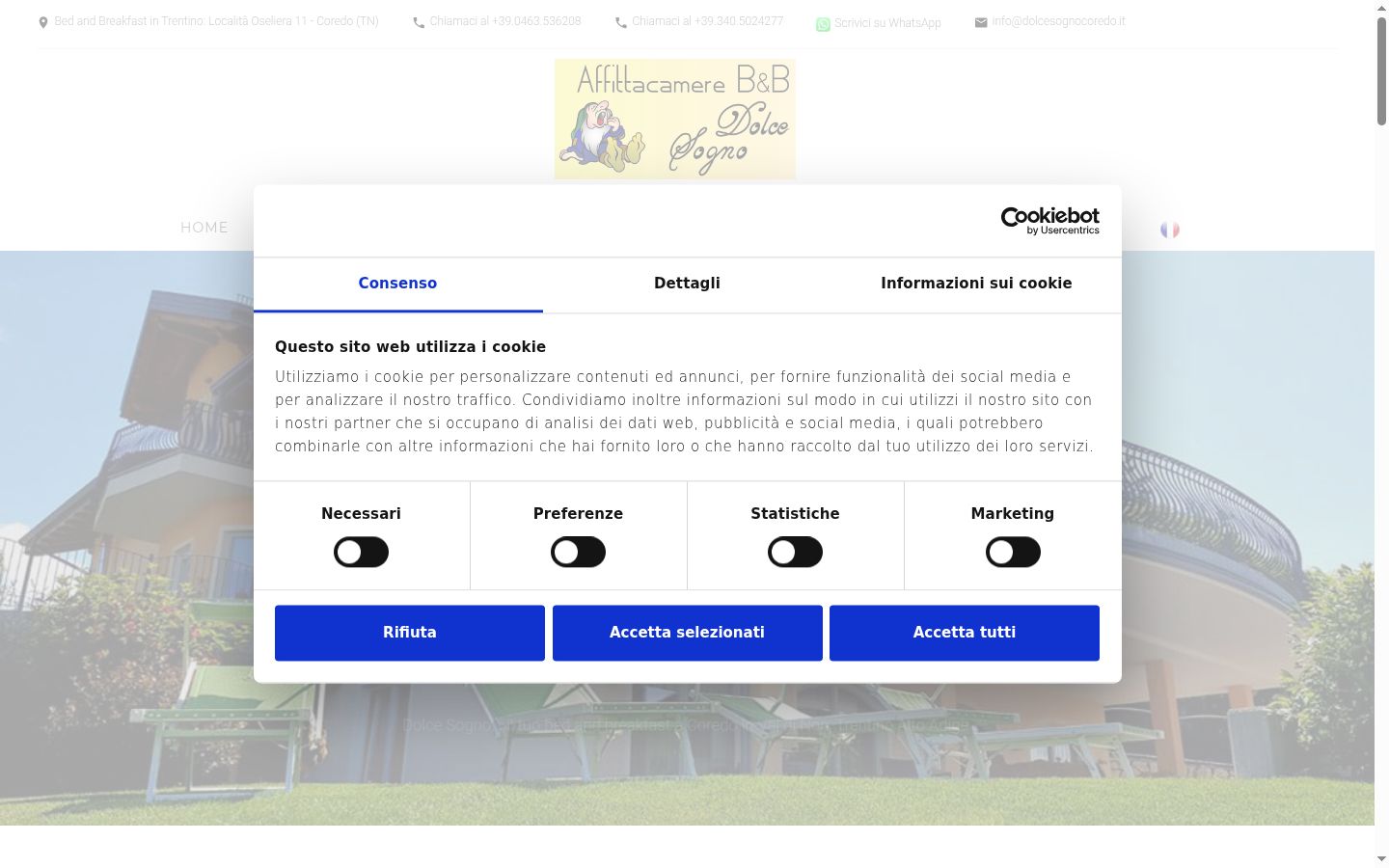 Screenshot del banner di consenso mostrato prima di qualsiasi interazione