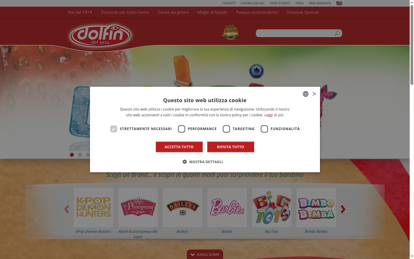 Screenshot del banner di consenso mostrato prima di qualsiasi interazione