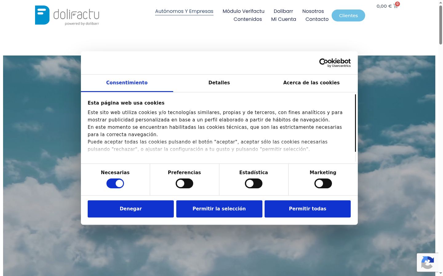 Screenshot del banner di consenso mostrato prima di qualsiasi interazione