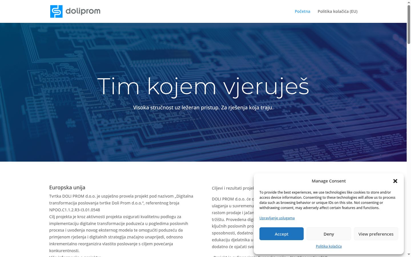 Screenshot of the consent banner shown before any interaction