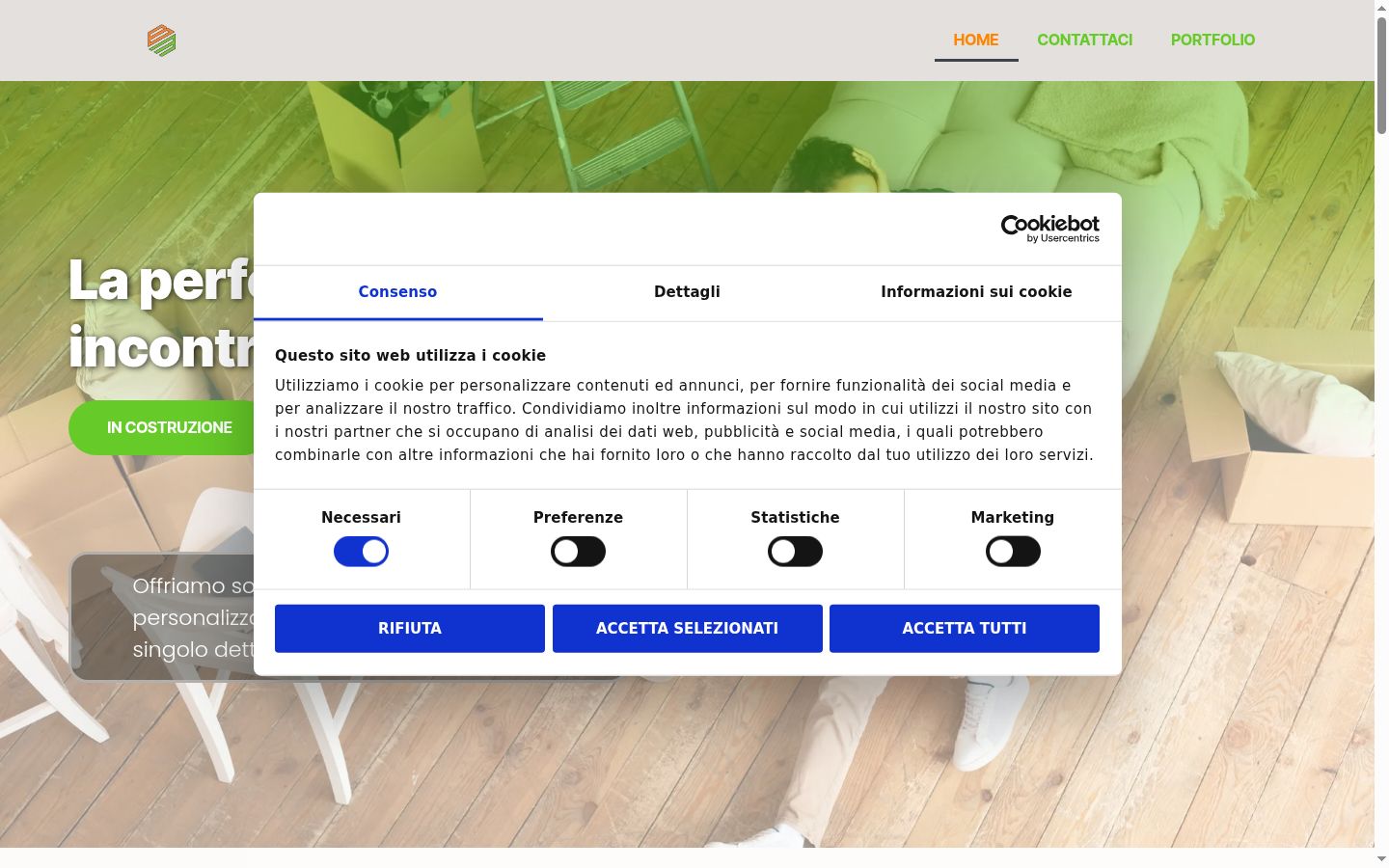 Screenshot del banner di consenso mostrato prima di qualsiasi interazione