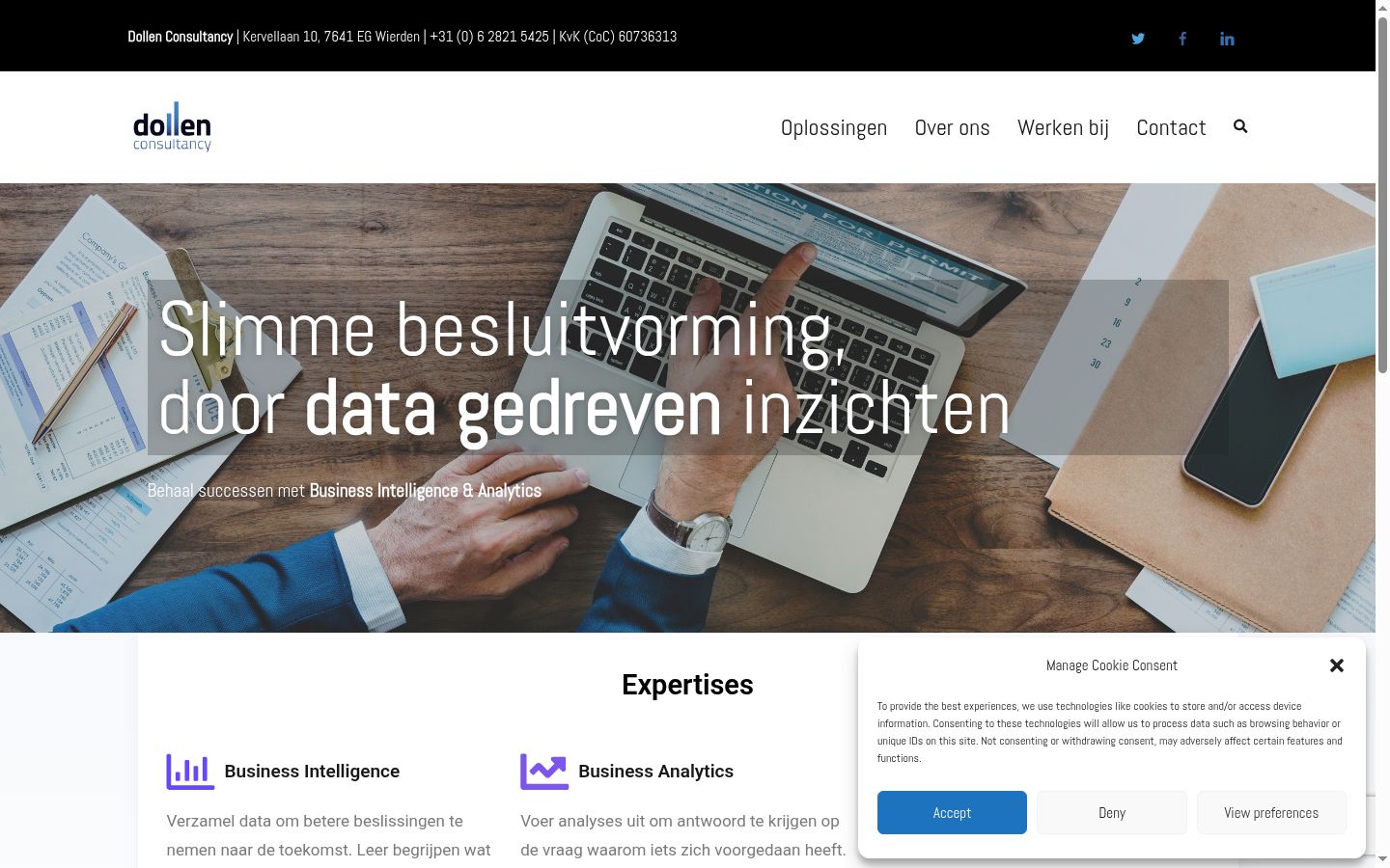 Screenshot van de toestemmingsbanner zoals getoond vóór enige interactie