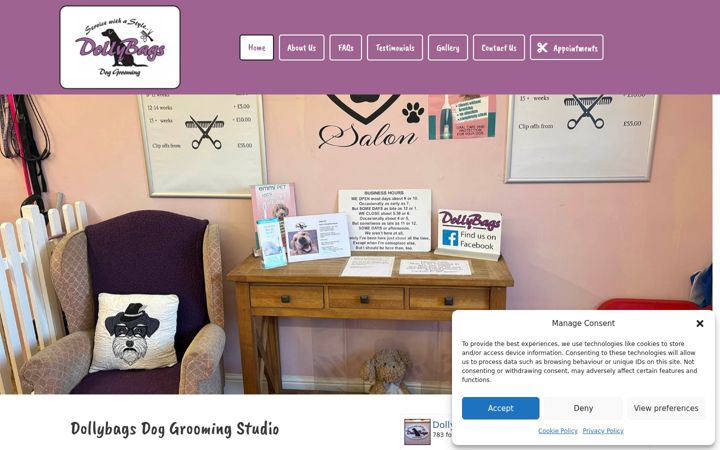 Screenshot of dollybagsdoggrooming.co.uk