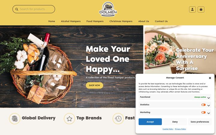 Snímek obrazovky dolmenhampers.ie
