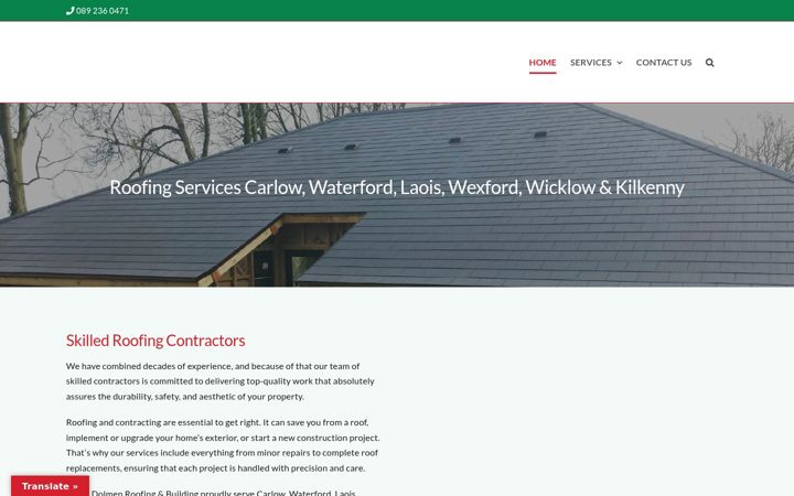 Snímek obrazovky dolmenroofingandbuilding.ie