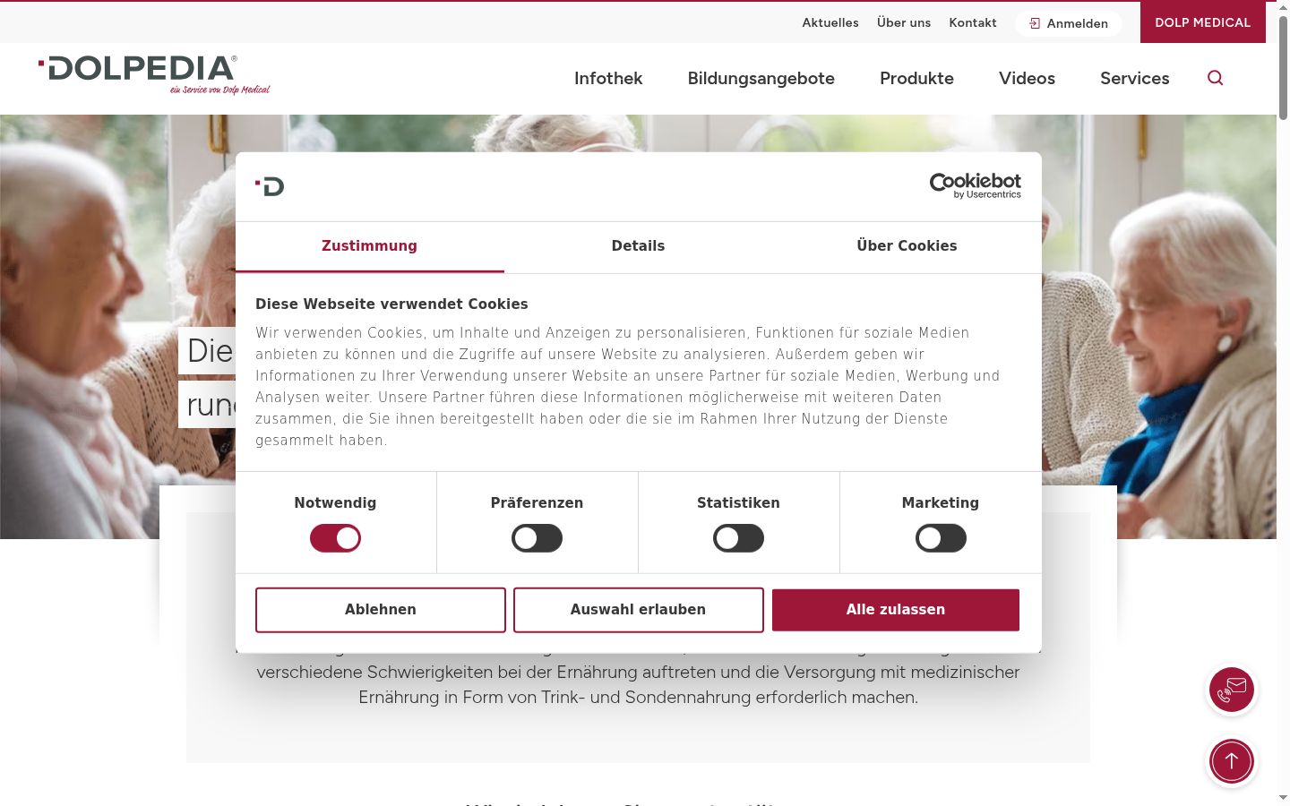 Screenshot des Einwilligungsbanners vor jeglicher Interaktion
