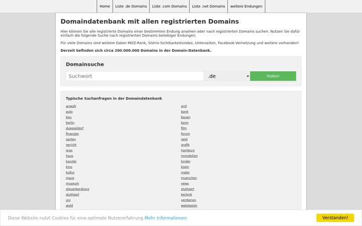 Ekraanipilt saidist domain-datenbank.net