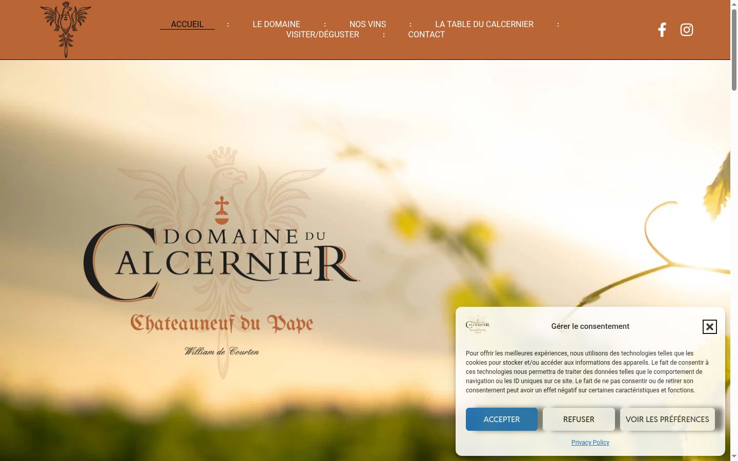 Capture d'écran de la bannière de consentement affichée avant toute interaction