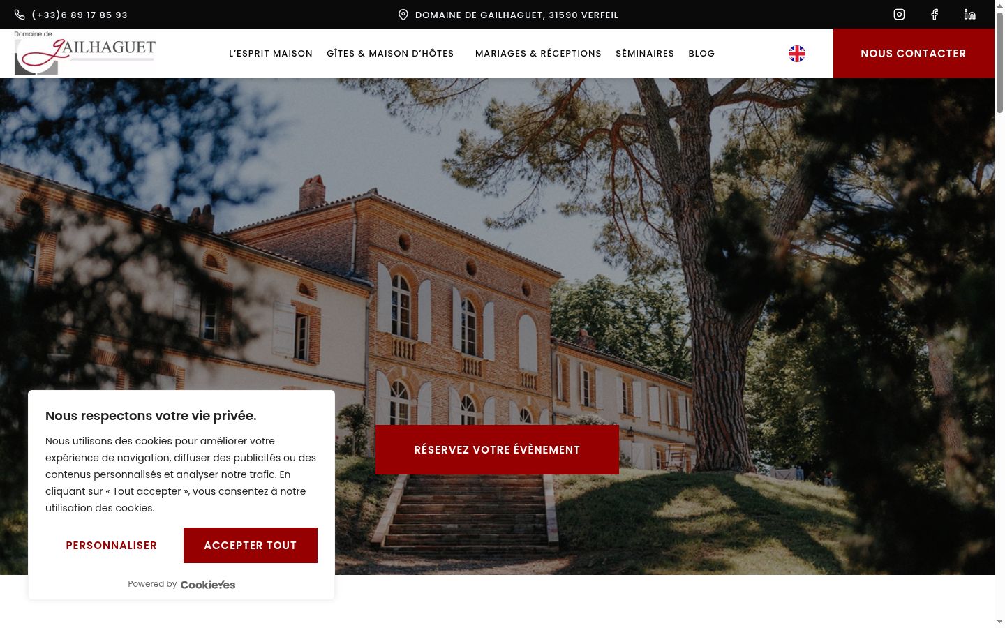 Capture d'écran de la bannière de consentement affichée avant toute interaction