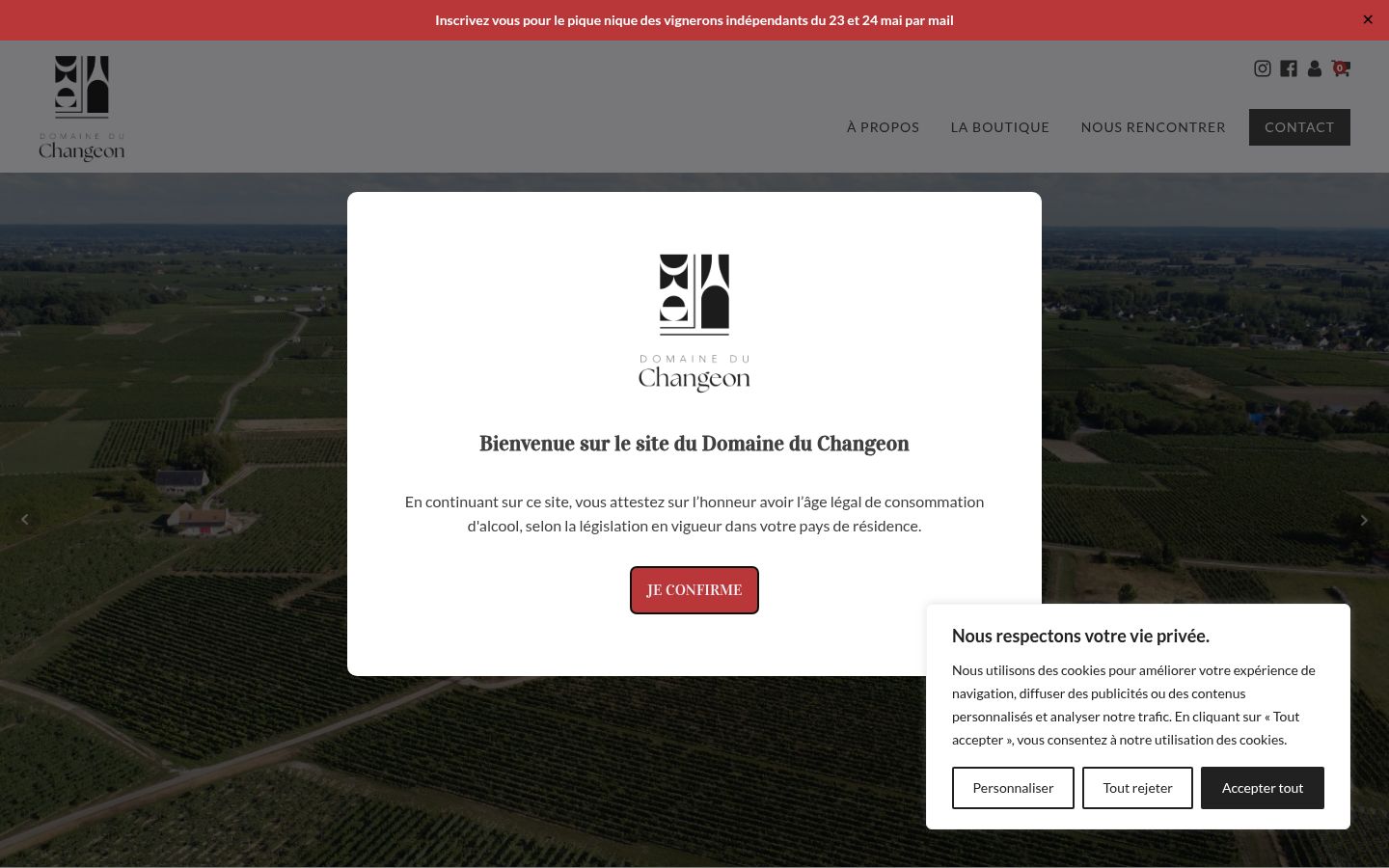 Screenshot del banner di consenso mostrato prima di qualsiasi interazione
