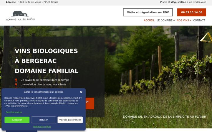 Snímek obrazovky domainejulienauroux.fr