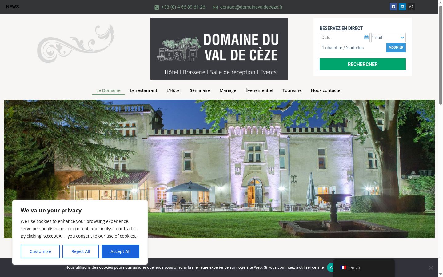Capture d'écran de la bannière de consentement affichée avant toute interaction