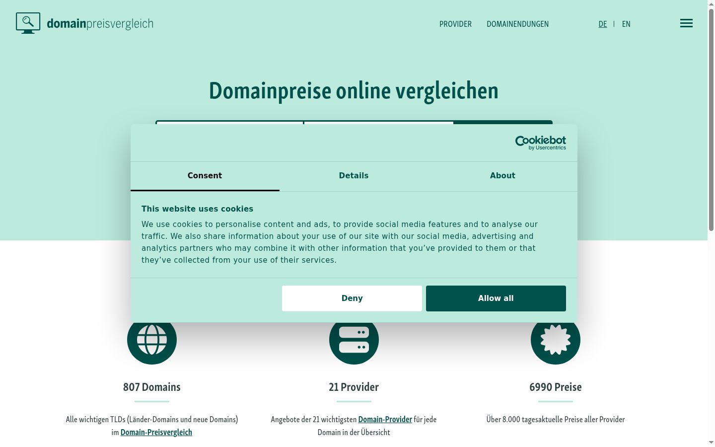 Screenshot del banner di consenso mostrato prima di qualsiasi interazione