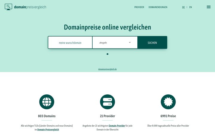 Screenshot di domainpreisvergleich.de