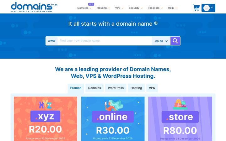 Screenshot of domains.co.za