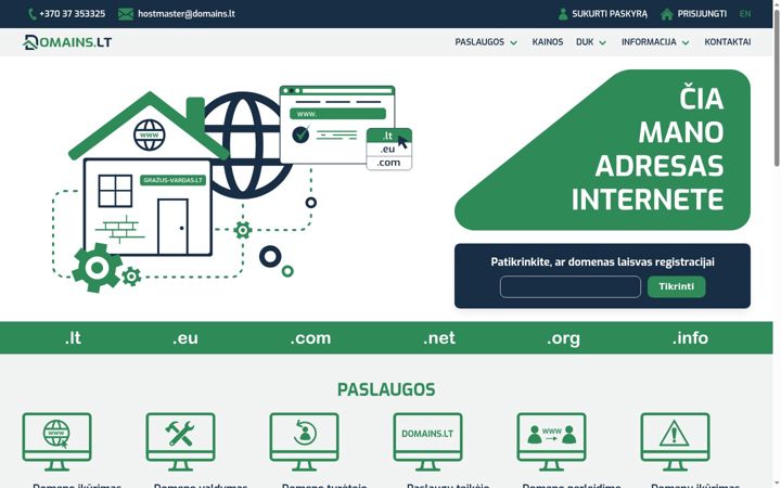 Екранна снимка на domains.lt