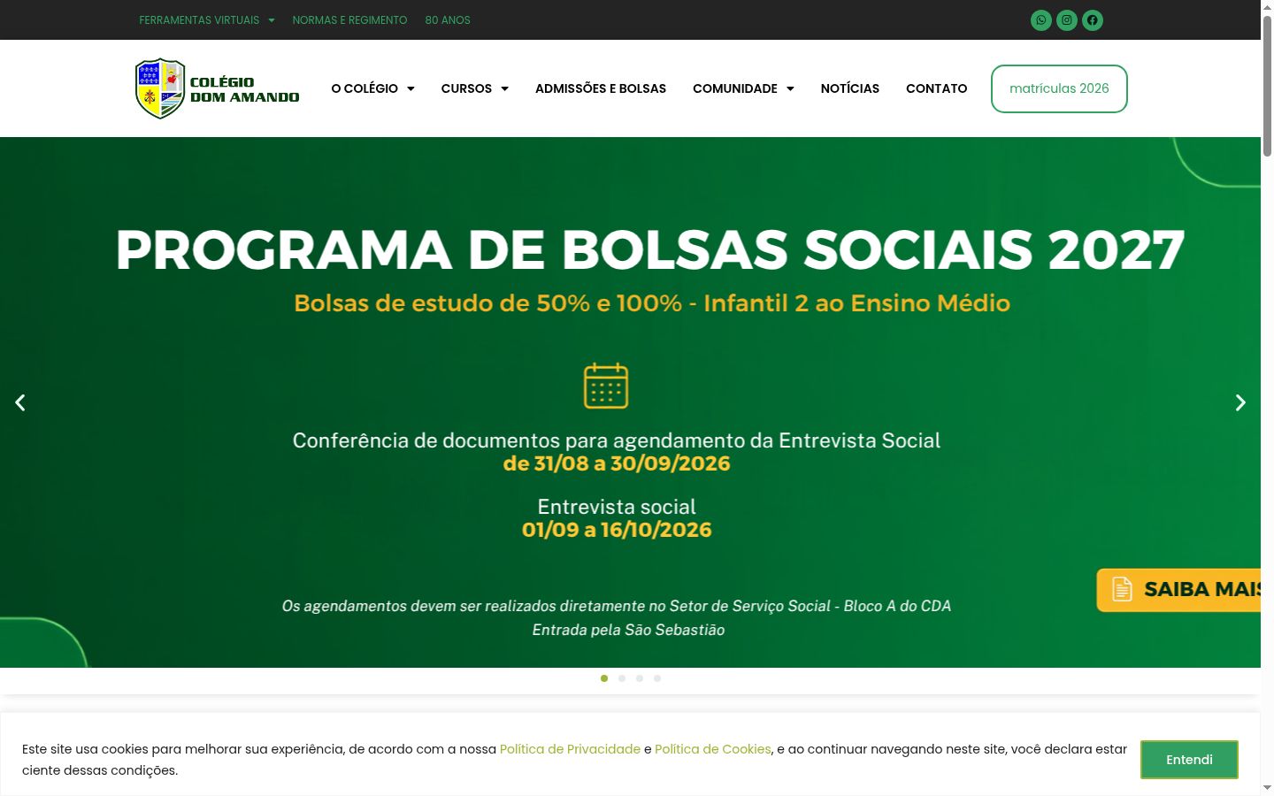 Captura de ecrã do banner de consentimento apresentado antes de qualquer interação