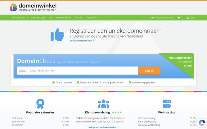 Screenshot of domeinwinkel.nl