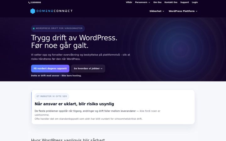 Skærmbillede af domeneconnect.no