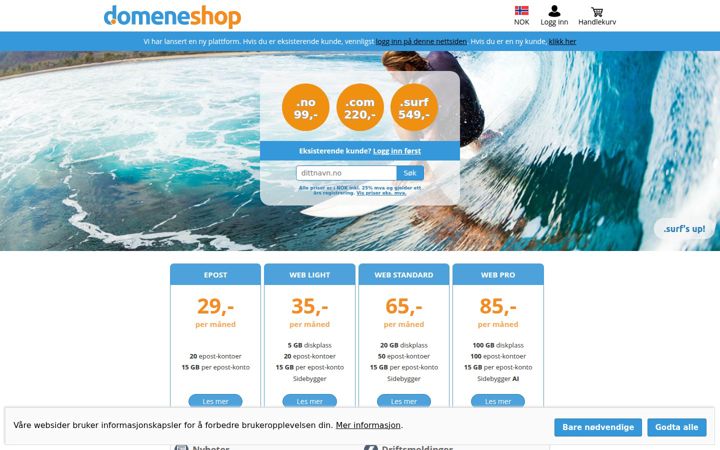 Screenshot of domeneshop.no