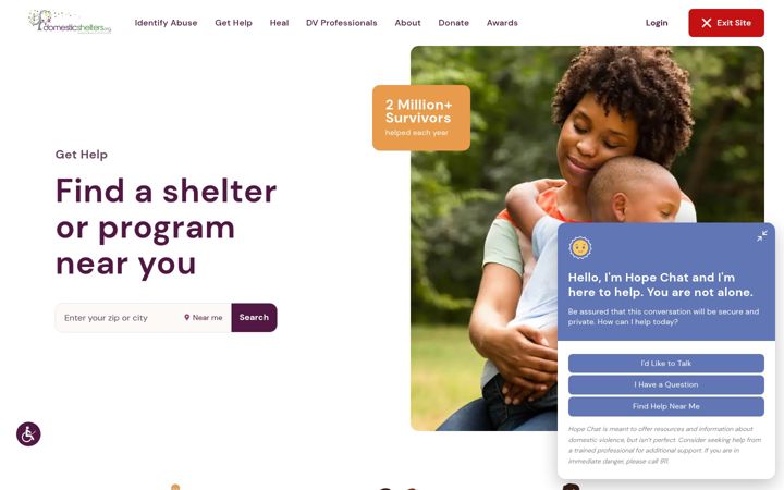 Screenshot of domesticshelters.org