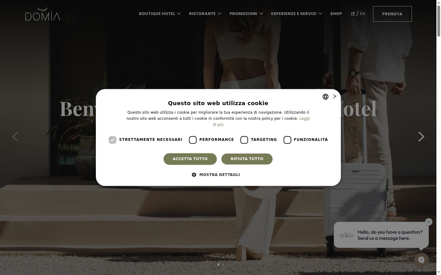 Screenshot del banner di consenso mostrato prima di qualsiasi interazione